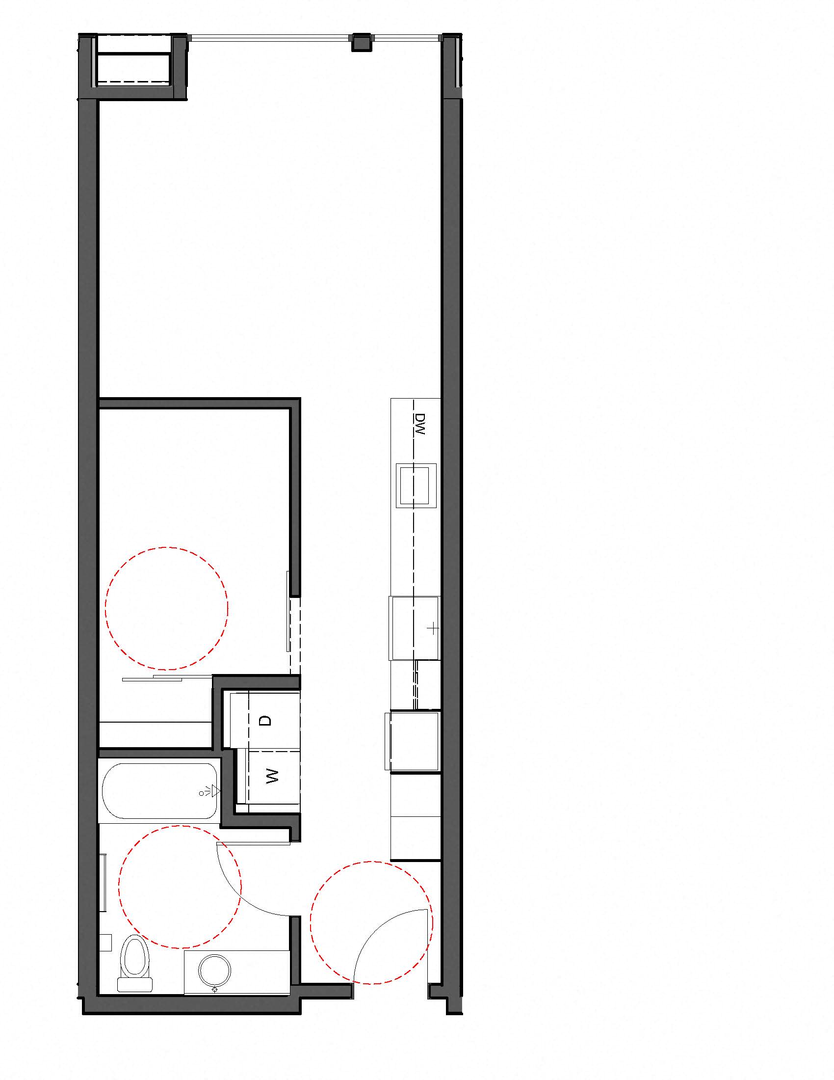 Floor plan for 1 bed, 1 bath, 581 sqft